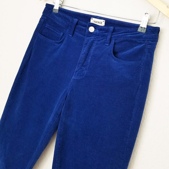 L'AGENCE Margot Royal Cobalt Blue Velvet Jeans Pants 27 High Rise Stretch $235 - Picture 6 of 16